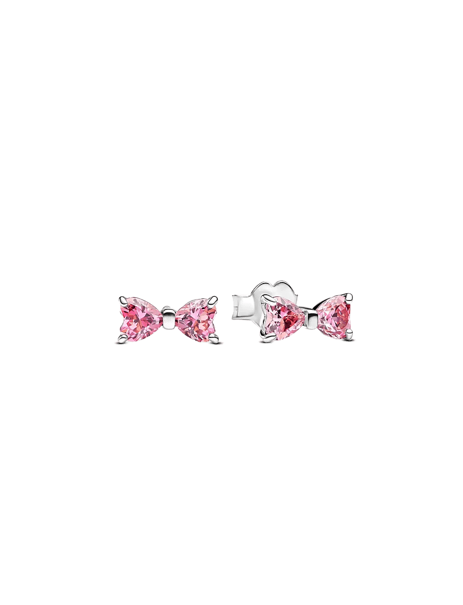 Pandora - Bow sterling silver stud earrings with fancy pink cubic zirconia - ohrstecker - pink - 1