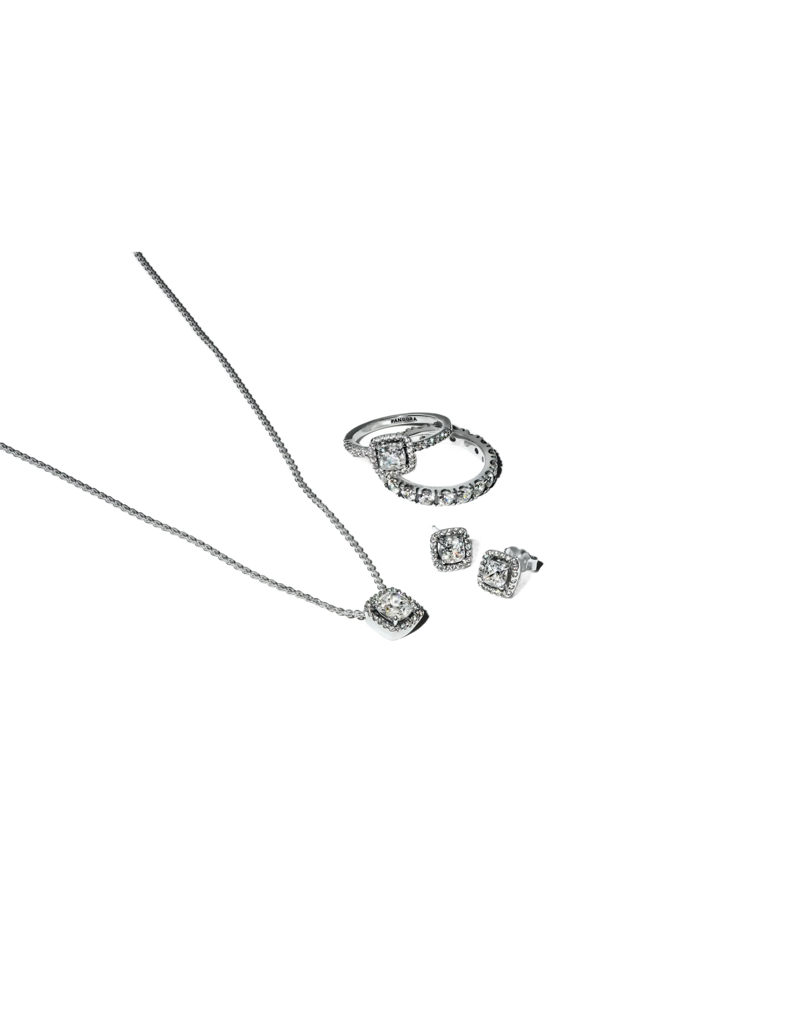 Pandora - Square Halo Stud Earrings - Ørestikker - clear - 2