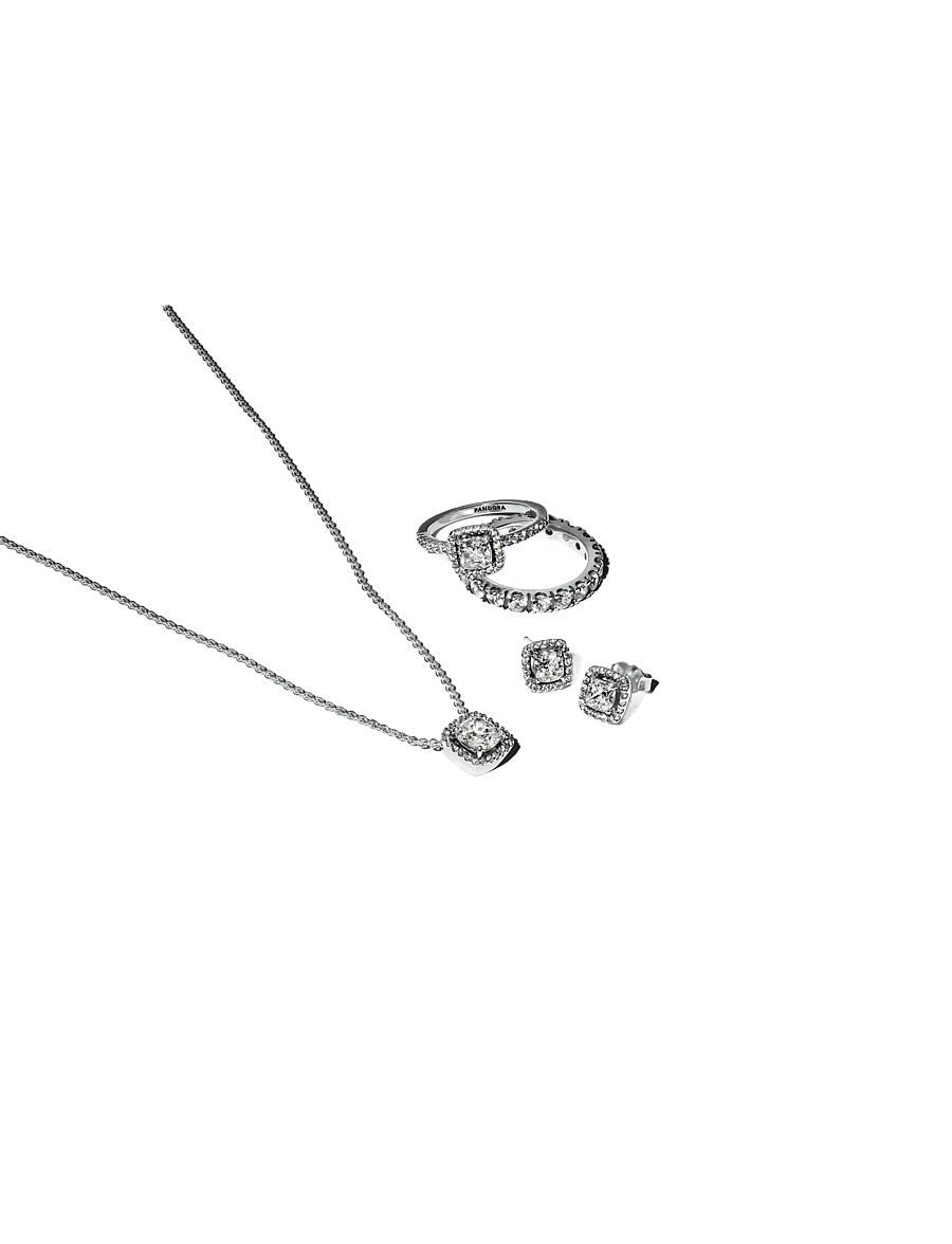 Pandora - Square Halo Stud Earrings - goujons - clear - 2