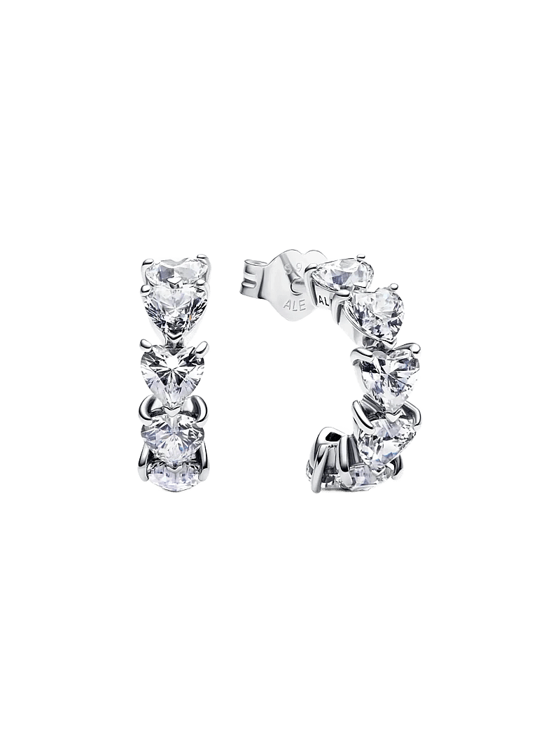 Pandora - Hearts sterling silver hoop earrings with clear cubic zirconia - kreolen - clear - 1