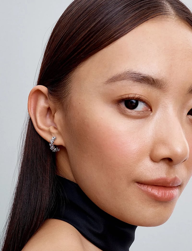 Pandora - Hearts sterling silver hoop earrings with clear cubic zirconia - kreolen - clear - 0