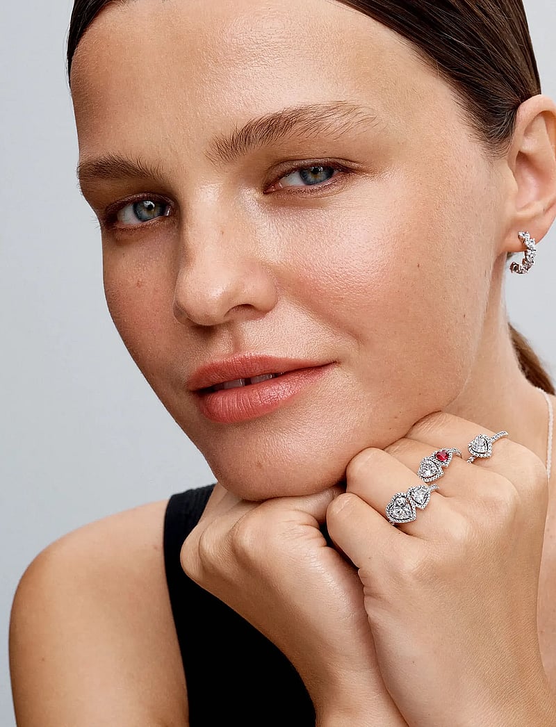 Pandora - Hearts sterling silver hoop earrings with clear cubic zirconia - kreolen - clear - 2