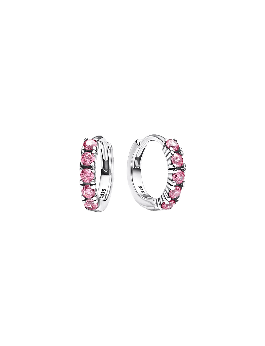 Pandora - Sterling silver huggie earrings with - pink - 1