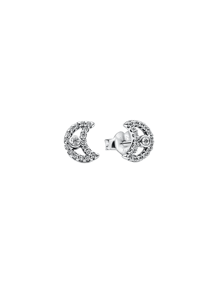 Pandora - Moon sterling silver stud earrings with clear cubic zirconia - nappikorvakorut - clear - 1
