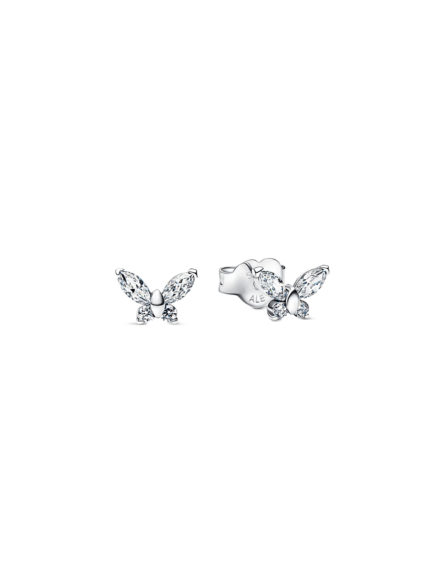 Pandora - Butterfly sterling silver stud earrings with clear cubic zirconia - goujons - clear - 1