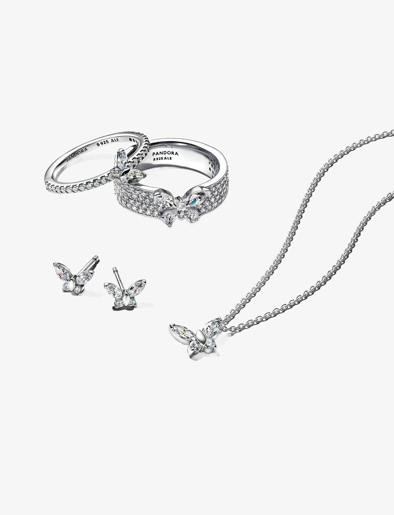 Pandora - Butterfly sterling silver stud earrings with clear cubic zirconia - Ørestikker - clear - 2