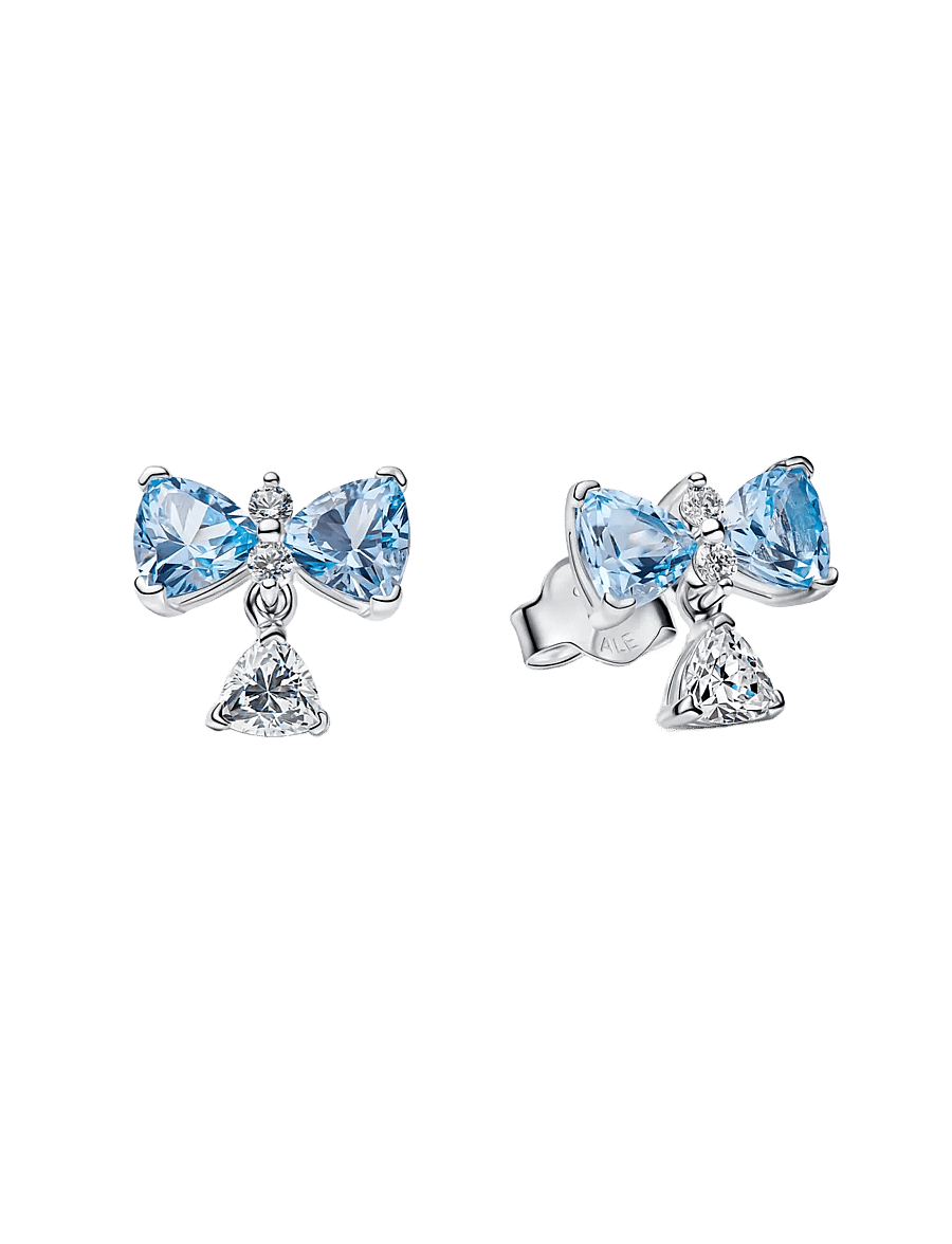 Pandora - Bow sterling silver stud earrings - blue - 0