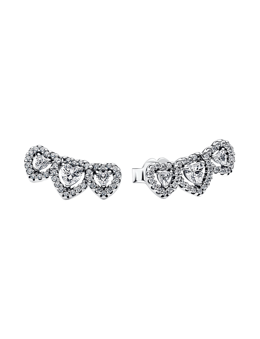 Pandora - Halo Heart Trilogy Stud Earrings - Ørestikker - clear - 1