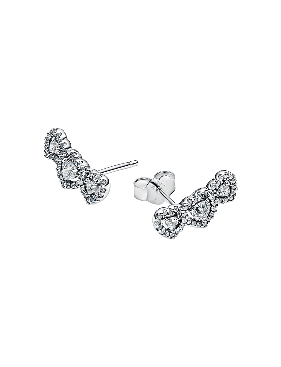 Pandora - Halo Heart Trilogy Stud Earrings - Ørestikker - clear - 2