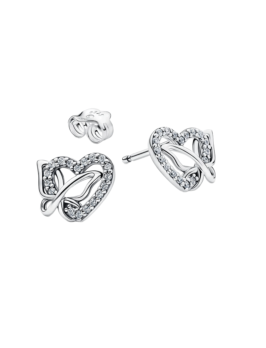 Pandora - Entwined Heart & Butterfly Stud Earrings - Ørestikker - clear - 2