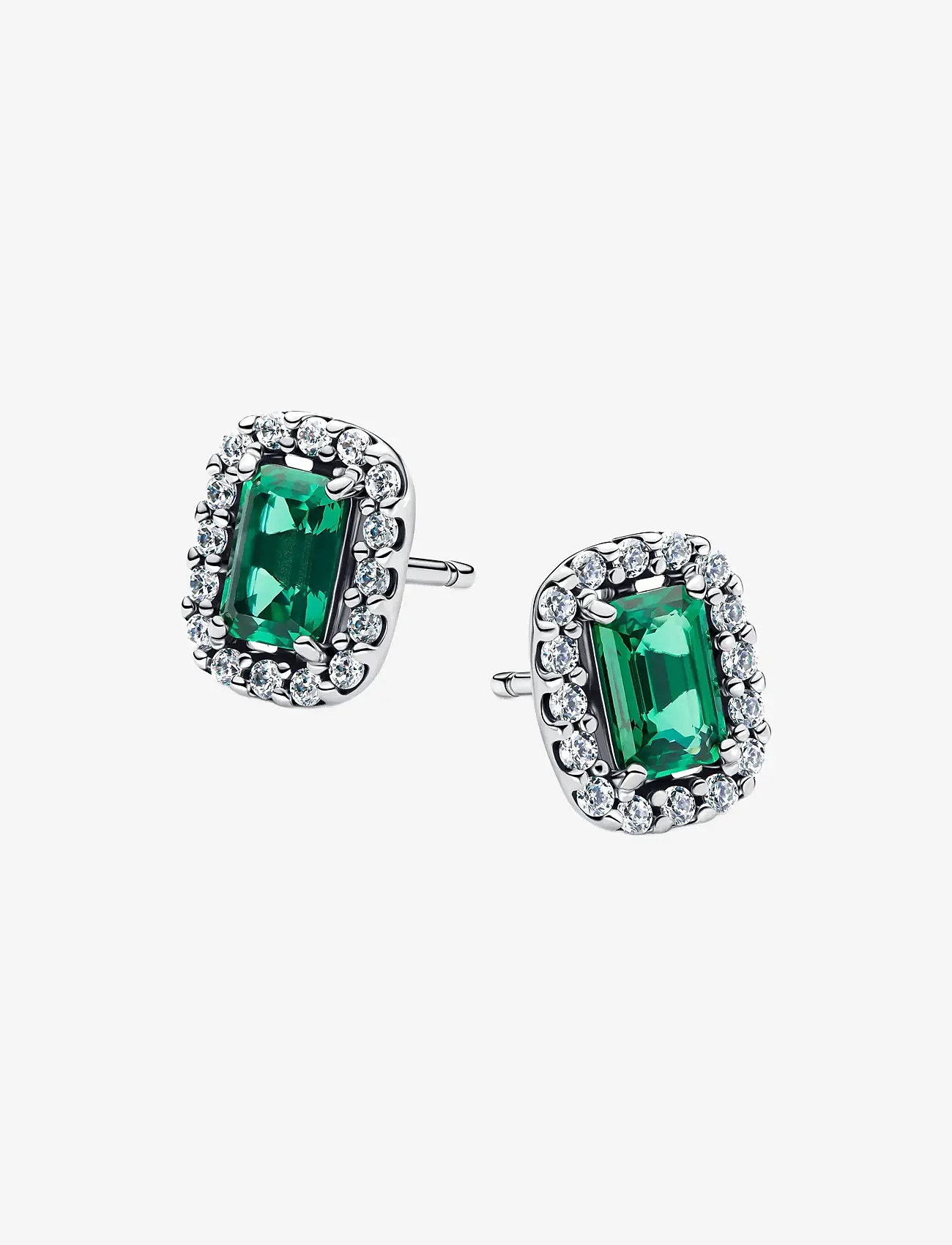 Pandora - Sparkling Rectangular Stud Earrings - green - 2
