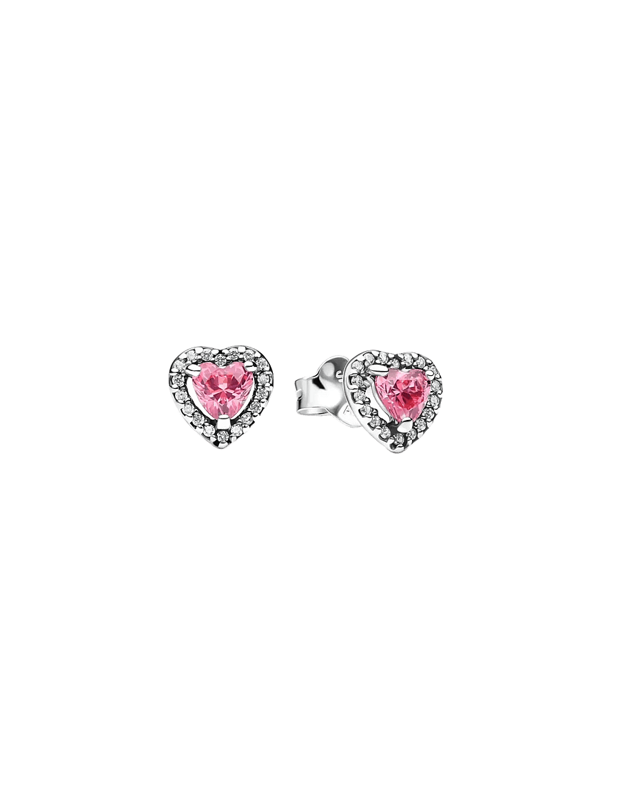 Pandora - Heart sterling silver stud earrings with fancy pink and clear cubic zirconia - goujons - pink - 1