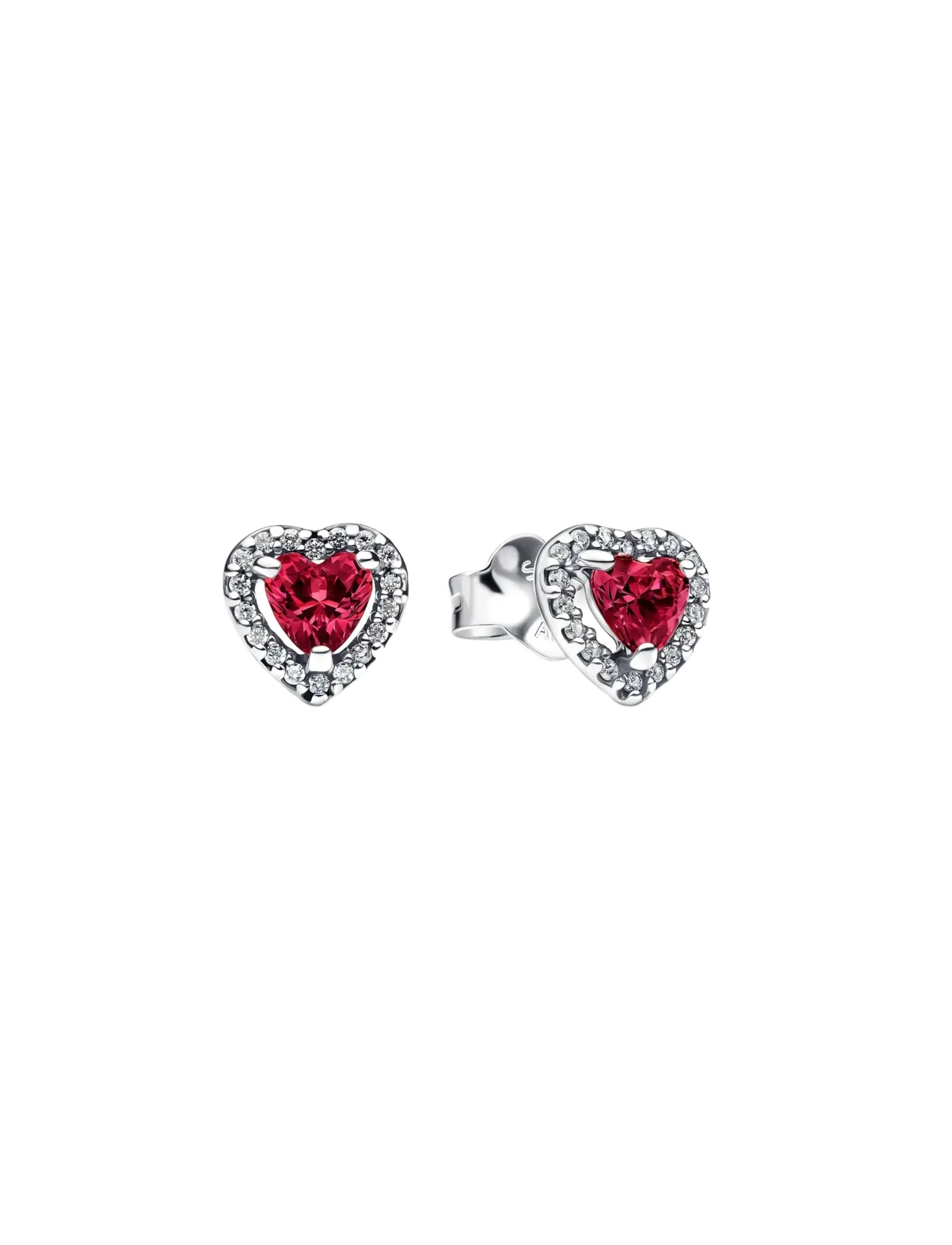 Pandora Elevated Red Heart Stud Earrings - Øreringe - PINK / red