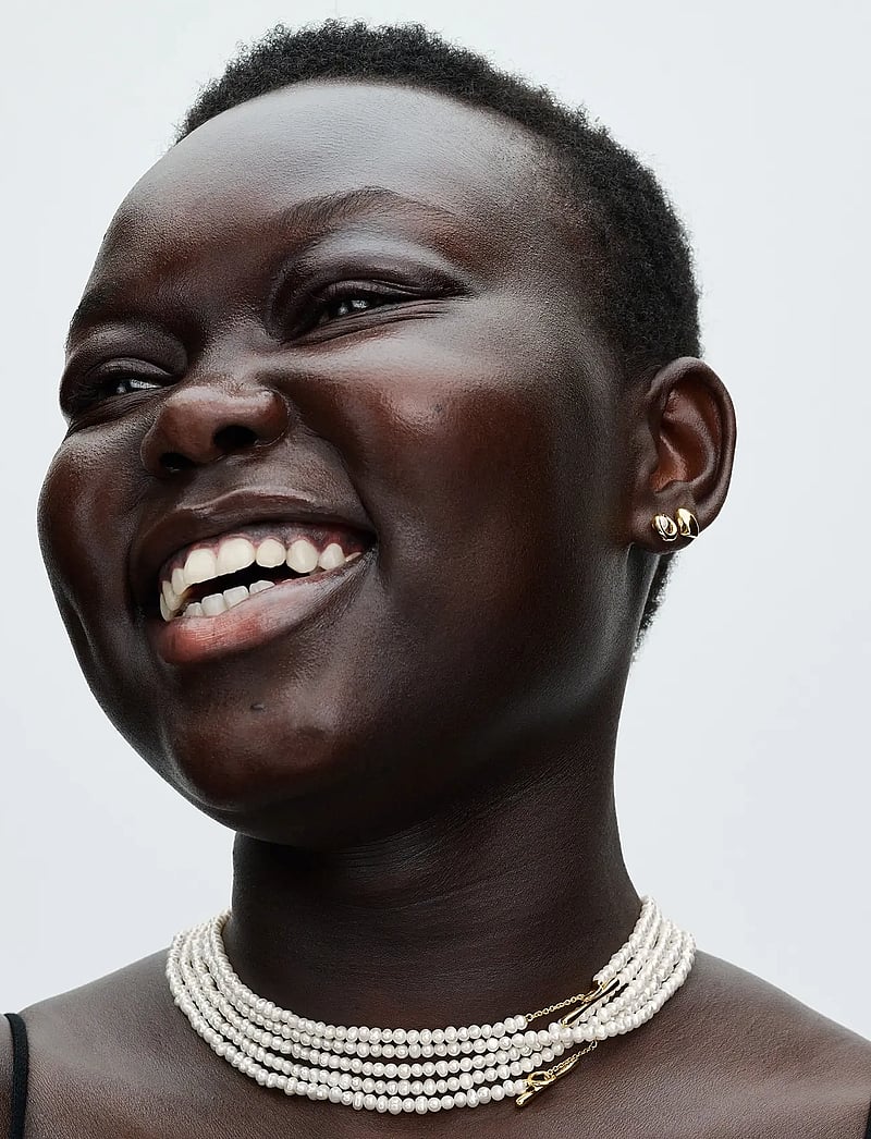 Pandora - 14k Gold-plated T-bar collier with white treated freshwater cultured pearl - perlenketten - white - 2