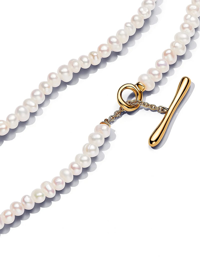 Pandora - 14k Gold-plated T-bar collier with white treated freshwater cultured pearl - perlenketten - white - 3