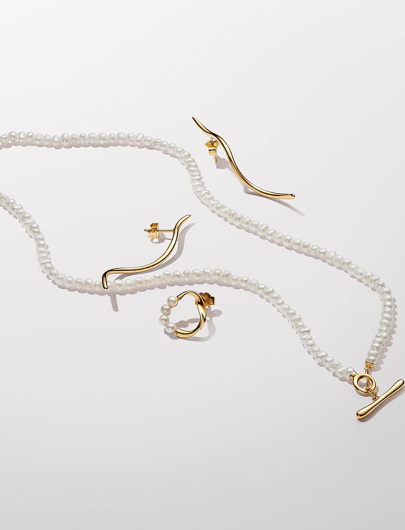 Pandora - 14k Gold-plated T-bar collier with white treated freshwater cultured pearl - perlenketten - white - 4