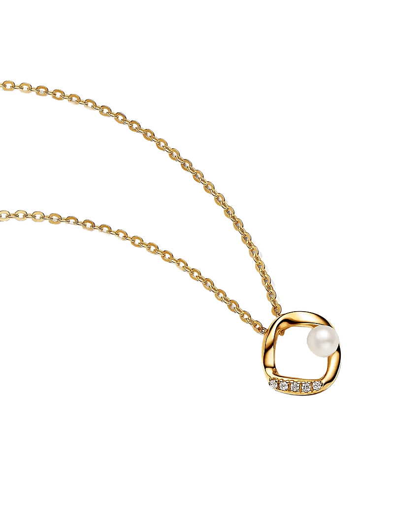 Pandora - 14k Gold-plated collier with white treated freshwater cultured pearl and clear cubic zirconia - kedjehalsband - clear - 1
