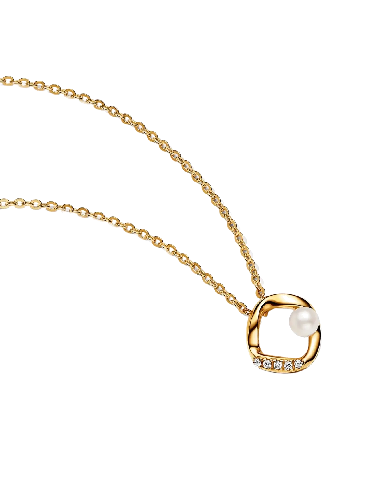 Pandora 14k Gold-plated collier with white treated freshwater cultured pearl and clear cubic zirconia - Halskæder - CLEAR / undefined