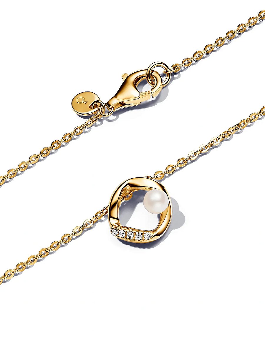 Pandora - 14k Gold-plated collier with white treated freshwater cultured pearl and clear cubic zirconia - colliers chaîne - clear - 3