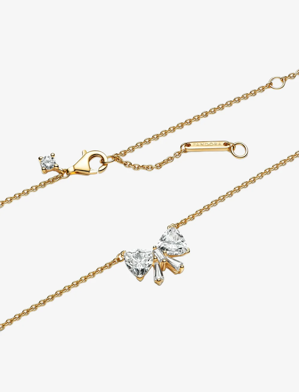 Pandora - Bow 14k gold-plated collier with clear cubic zirconia - kedjehalsband - clear - 3