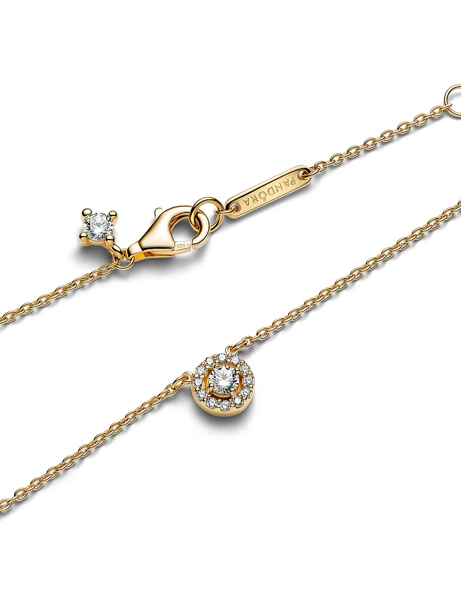 Pandora - Round Pavé Halo Pendant Necklace - halsketten - clear - 4