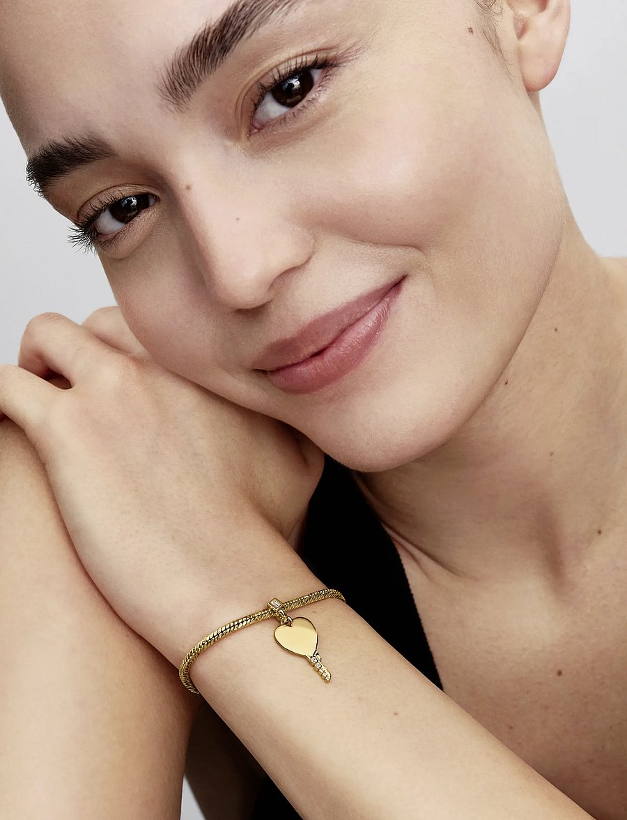 Pandora - Engravable heart key 14k gold-plated - clear - 0