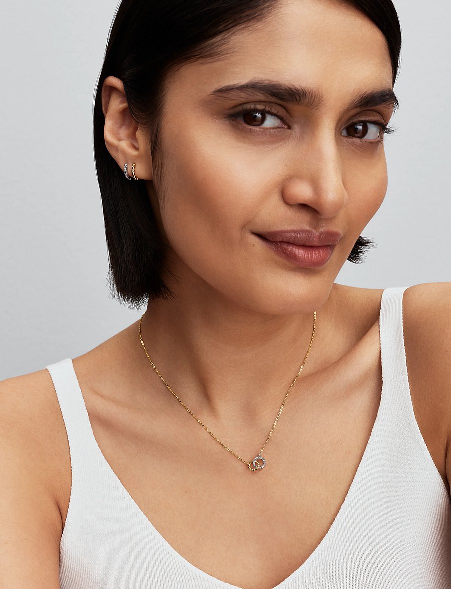 Pandora - Beads & Pavé Interlocking Circles Necklace - clear - 0
