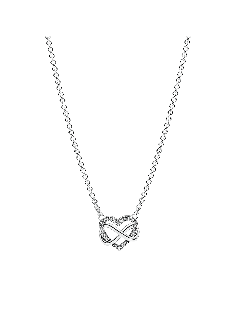Pandora - Infinity heart sterling silver necklace with clear cubic zirconia - kedjehalsband - clear - 1