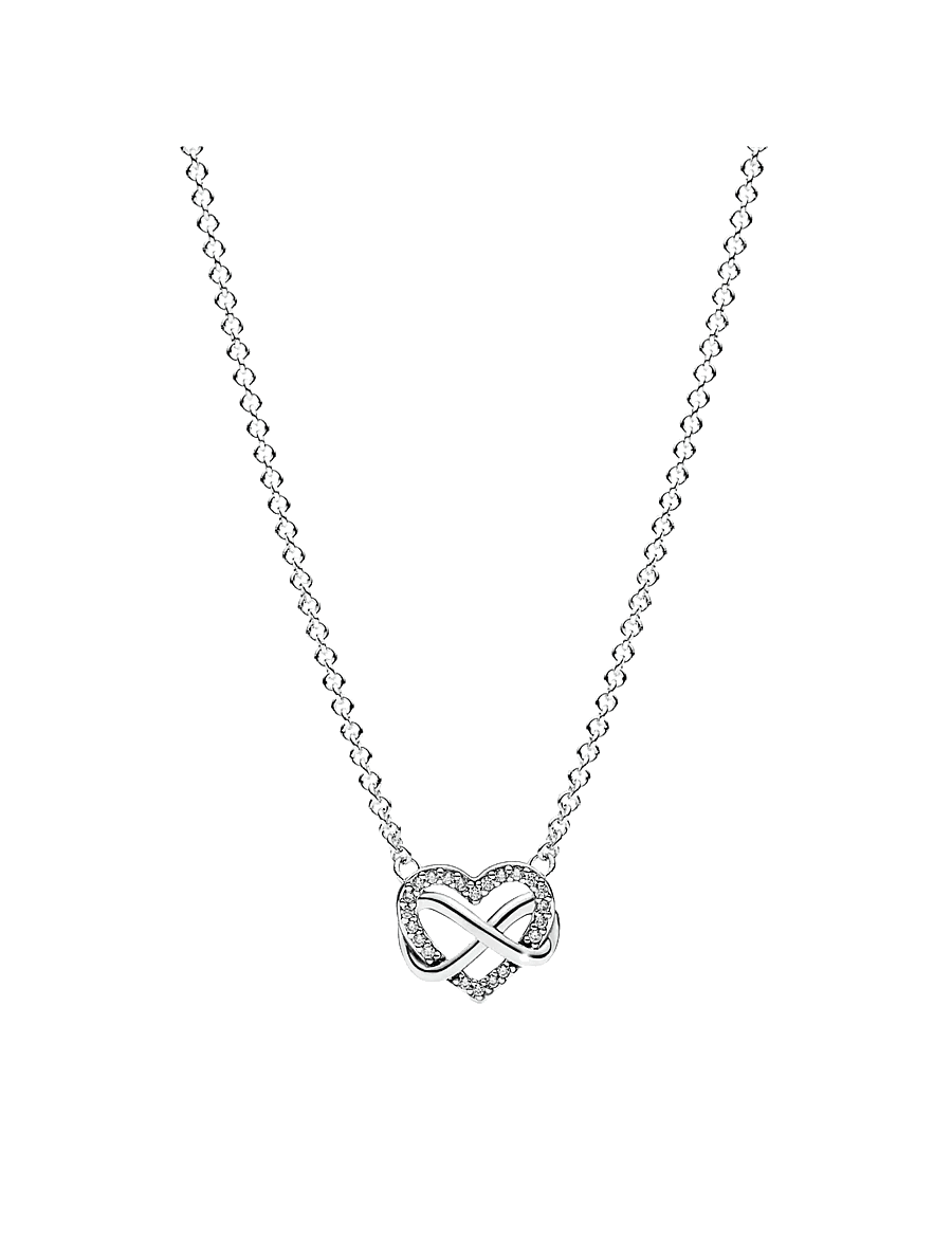 Pandora - Infinity heart sterling silver necklace with clear cubic zirconia - halsketten - clear - 1