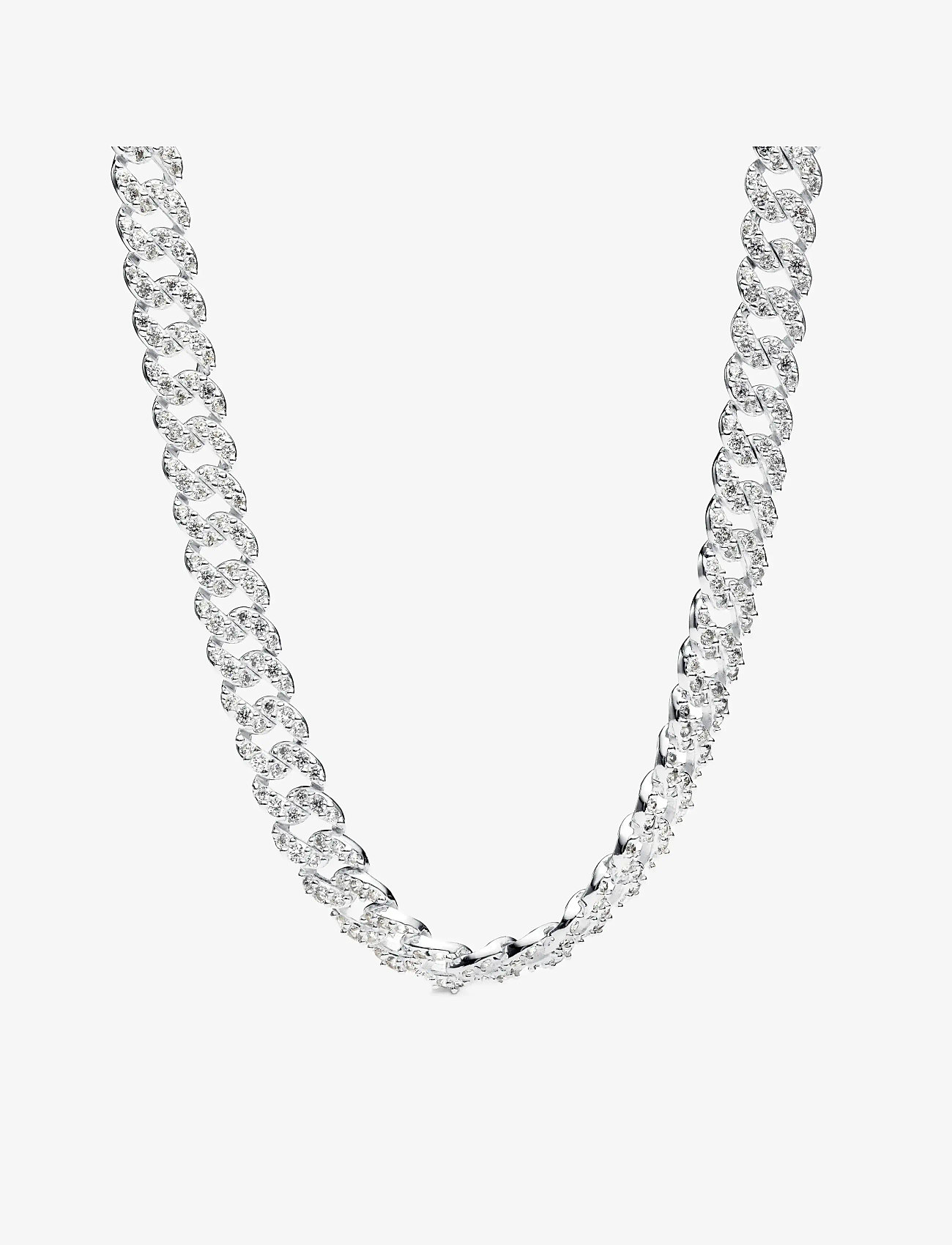 Pandora - Cuban chain sterling silver necklace with clear cubic zirconia - halsketten - clear - 1