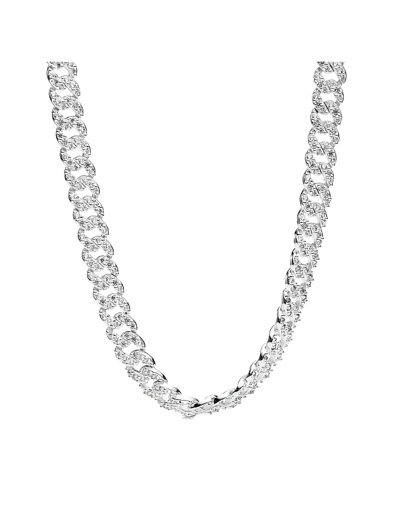 Pandora - Cuban chain sterling silver necklace with clear cubic zirconia - halsketten - clear - 1