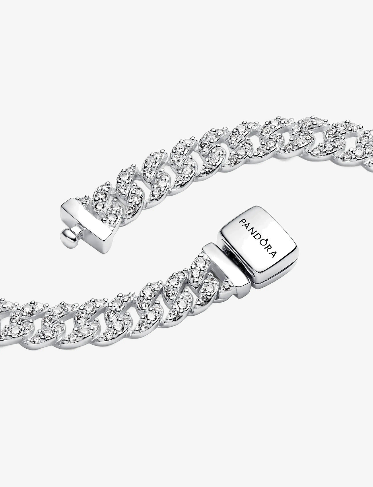 Pandora - Cuban chain sterling silver necklace with clear cubic zirconia - halsketten - clear - 2