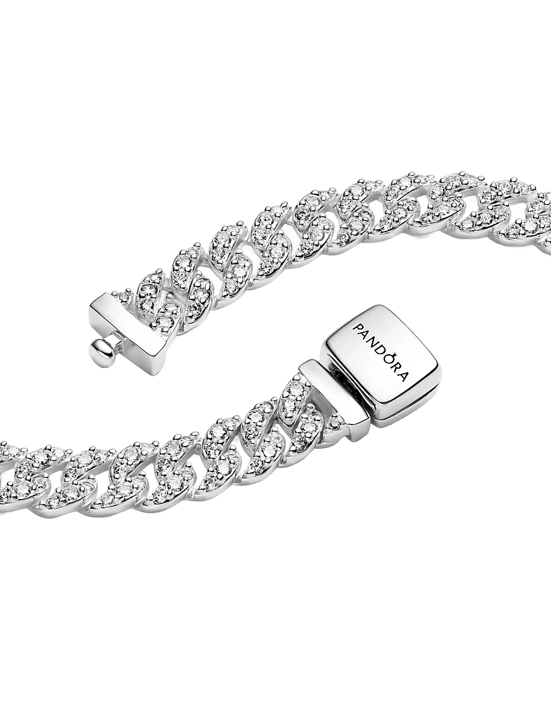Pandora - Cuban chain sterling silver necklace with clear cubic zirconia - halsketten - clear - 2