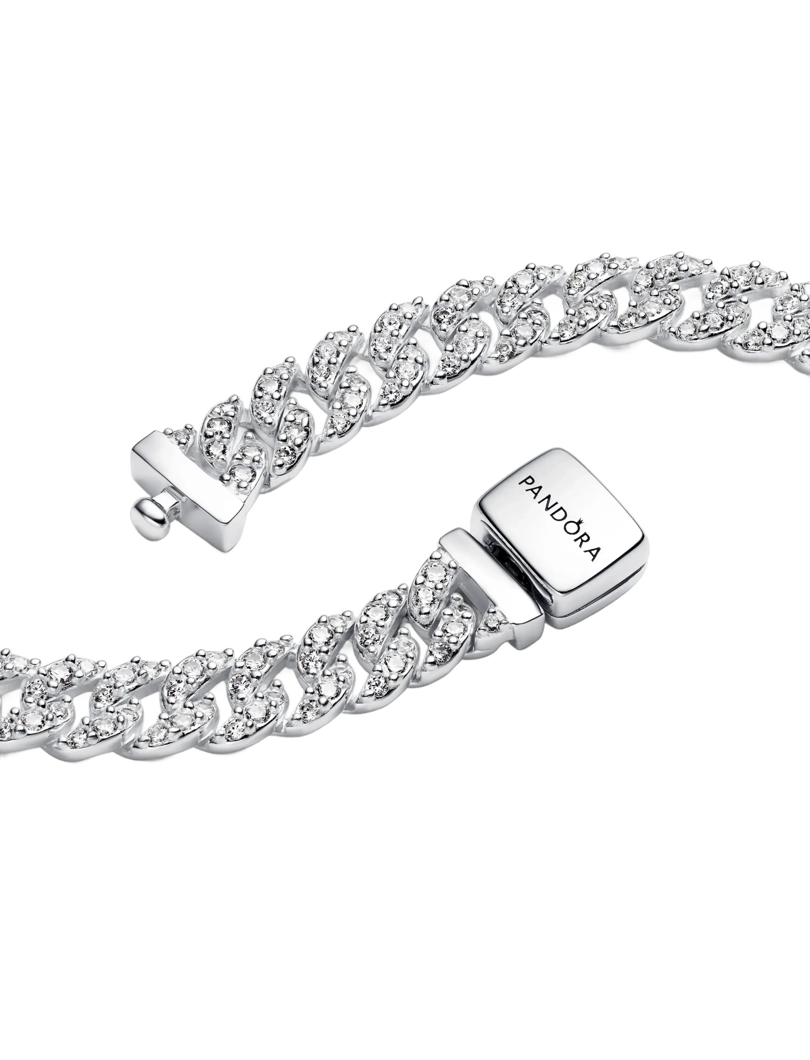 Pandora - Cuban chain sterling silver necklace with clear cubic zirconia - halskæder - clear - 2