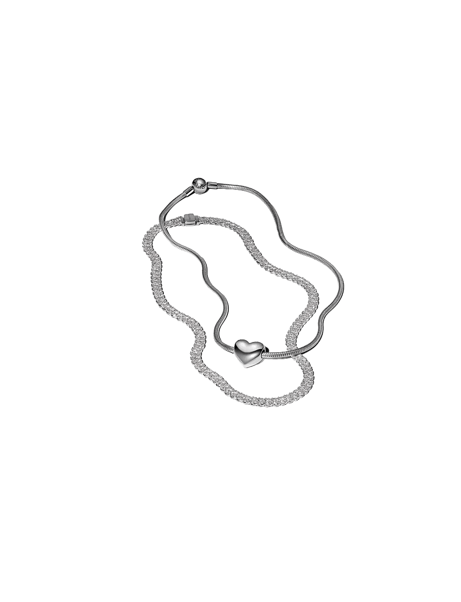 Pandora - Cuban chain sterling silver necklace with clear cubic zirconia - halsketten - clear - 3