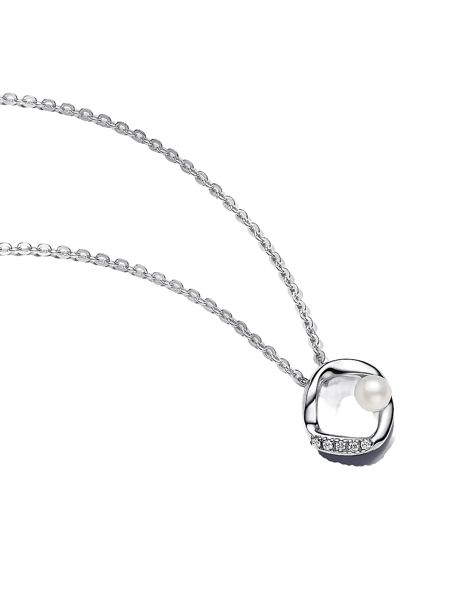 Pandora - Sterling silver collier with white treated freshwater cultured pearl and clear cubic zirconia - perlenketten - no color - 1