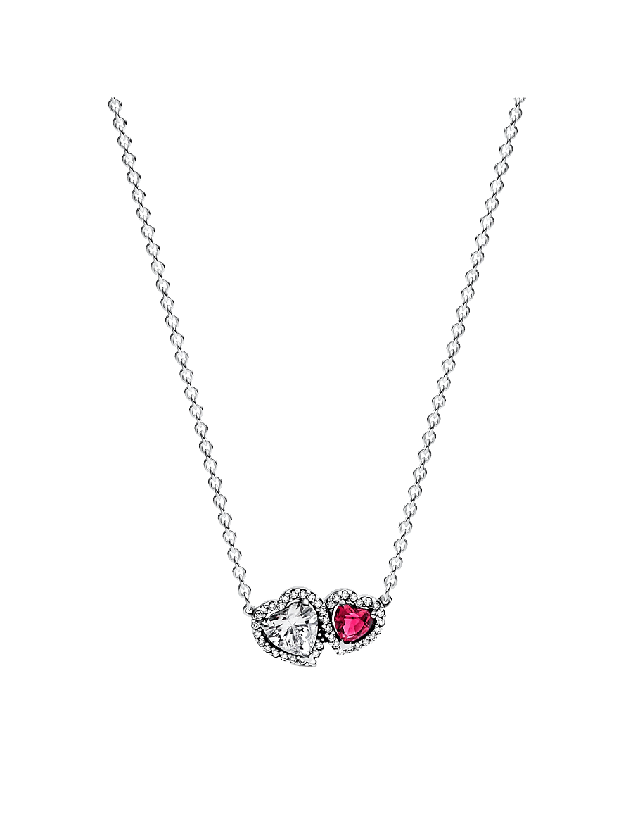 Pandora - Hearts sterling silver collier with cherries jubilee red crystal and clear cubic zirconia - halsketten - clear read - 1