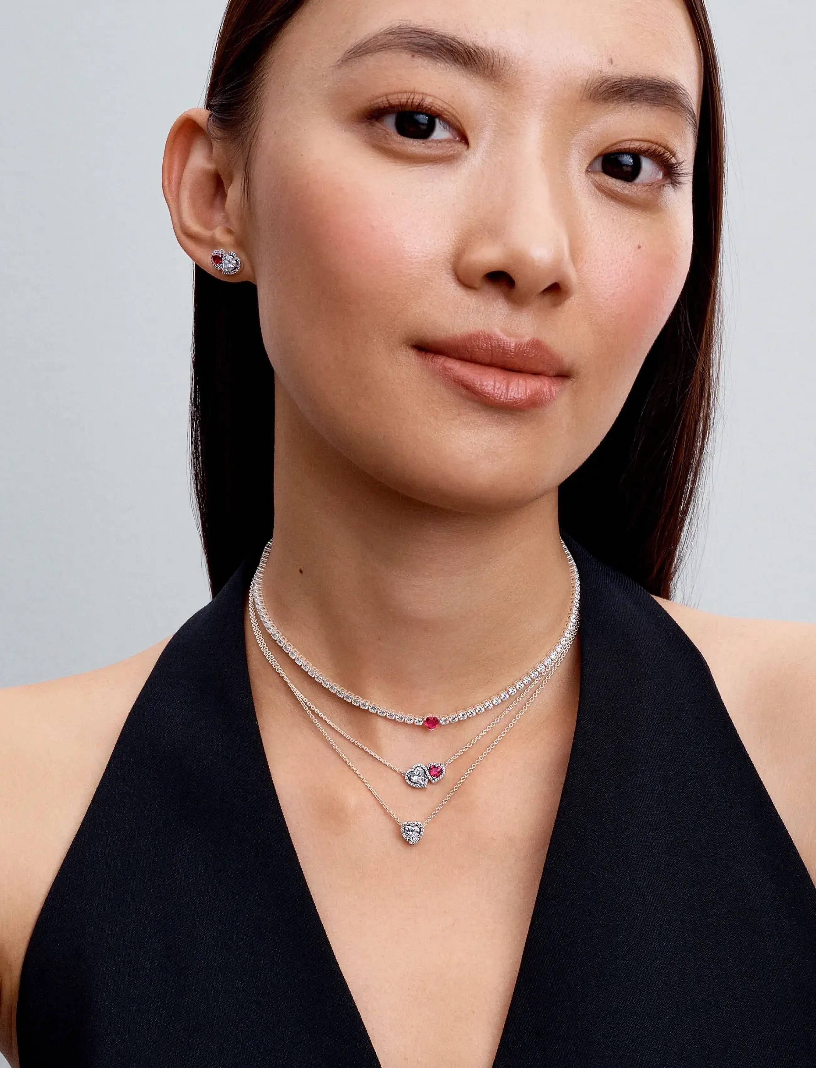 Pandora - Hearts sterling silver collier with cherries jubilee red crystal and clear cubic zirconia - halsketten - clear read - 3