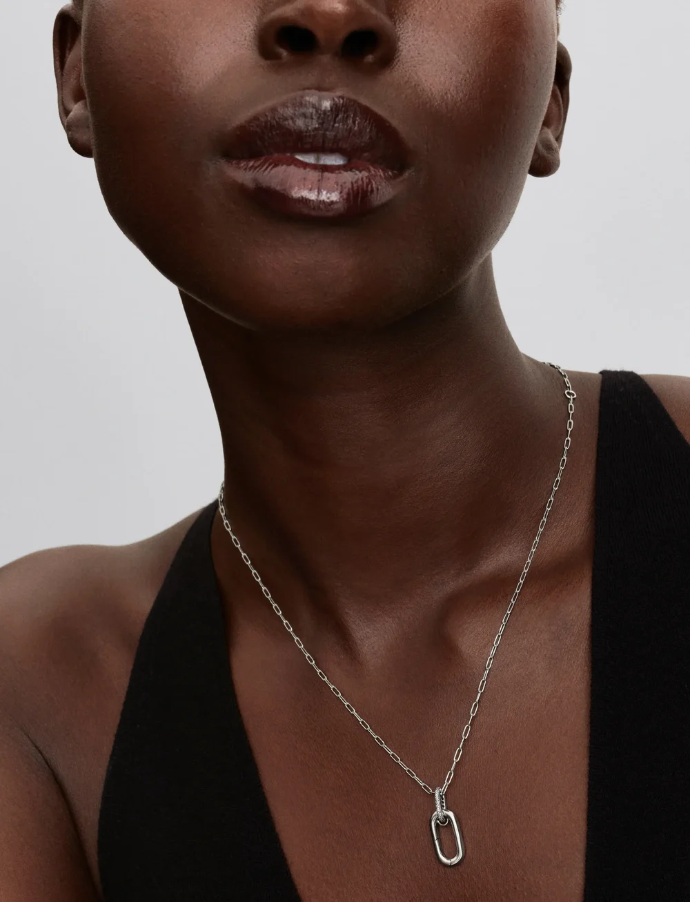 Pandora - Sterling silver openable link pendant necklace with clear cubic zirconia - kedjehalsband - clear - 0