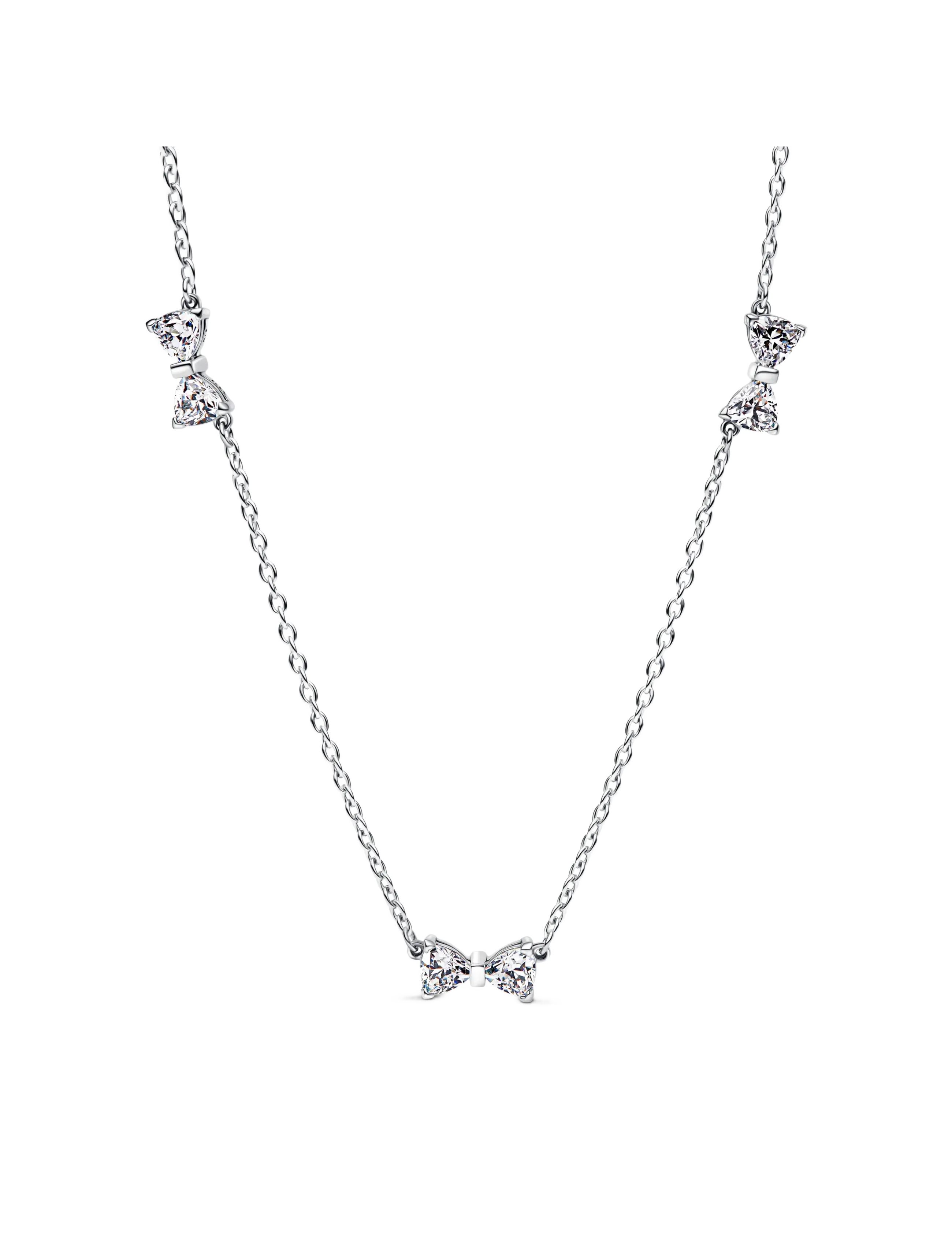 Pandora - Bow sterling silver station chain necklace with clear cubic zirconia and sliding clasp - clear - 1