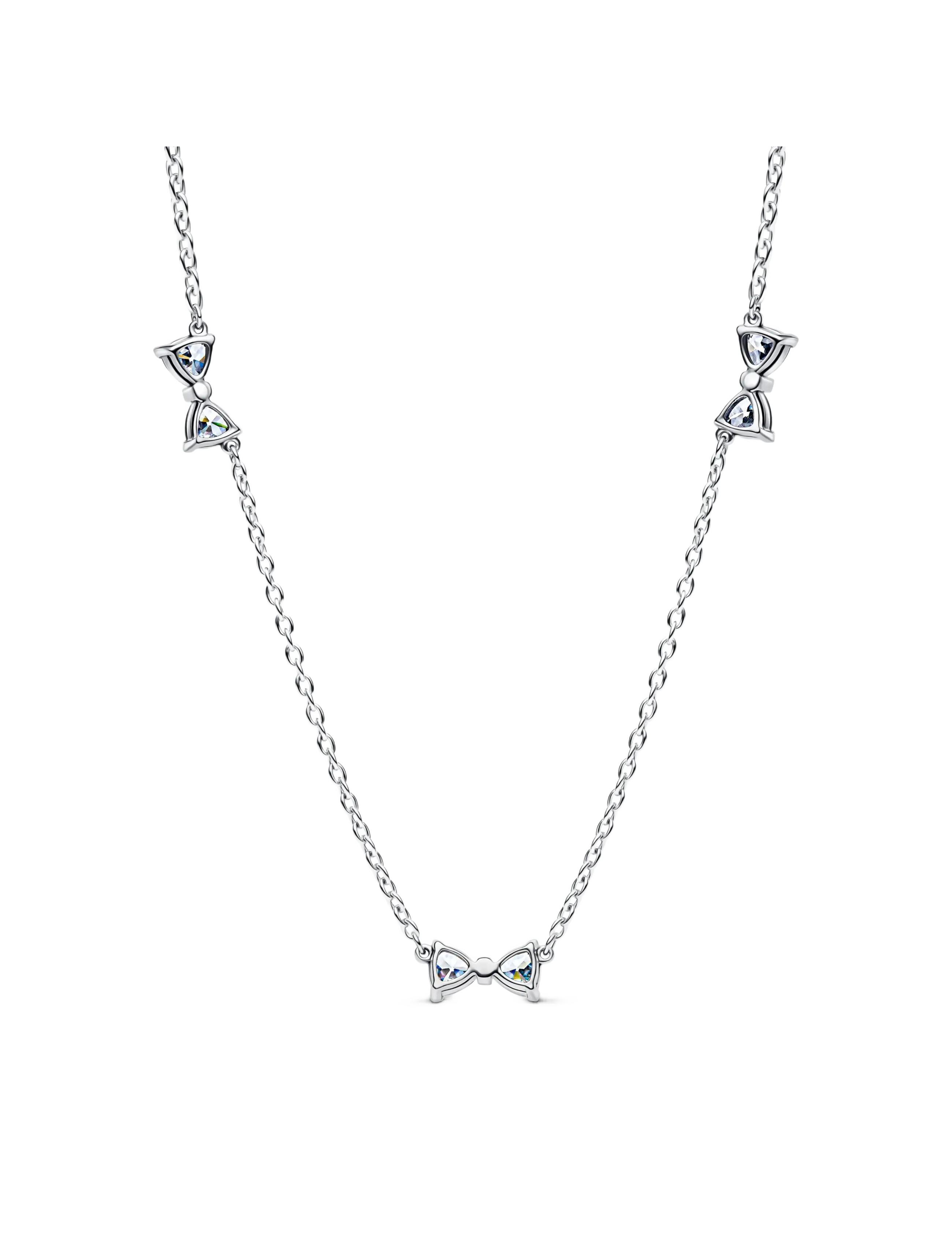 Pandora - Bow sterling silver station chain necklace with clear cubic zirconia and sliding clasp - clear - 2