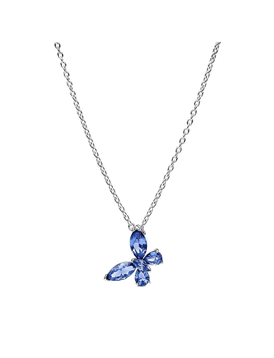 Pandora - Butterfly sterling silver collier with cornflower blue crystal and clear cubic zirconia - kedjehalsband - blue - 1