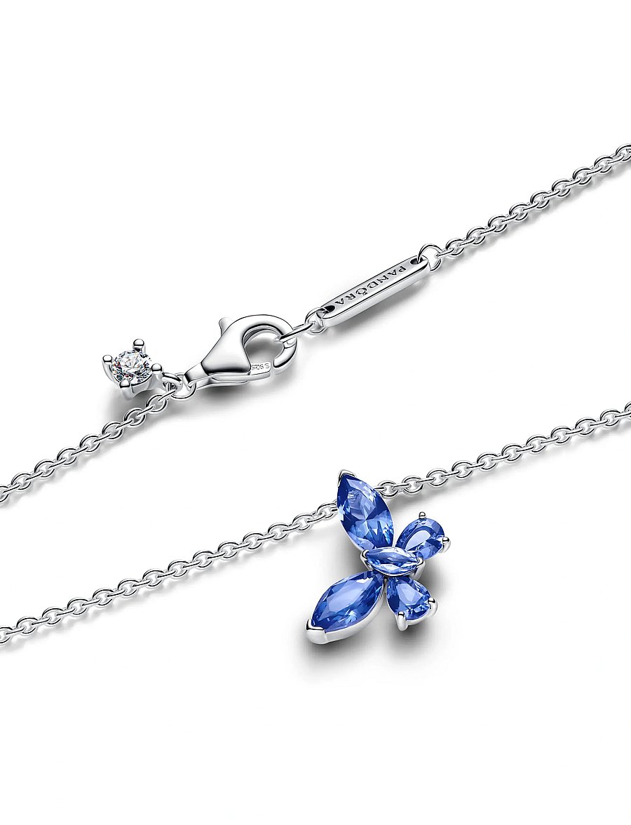 Pandora - Butterfly sterling silver collier with cornflower blue crystal and clear cubic zirconia - kedjehalsband - blue - 4