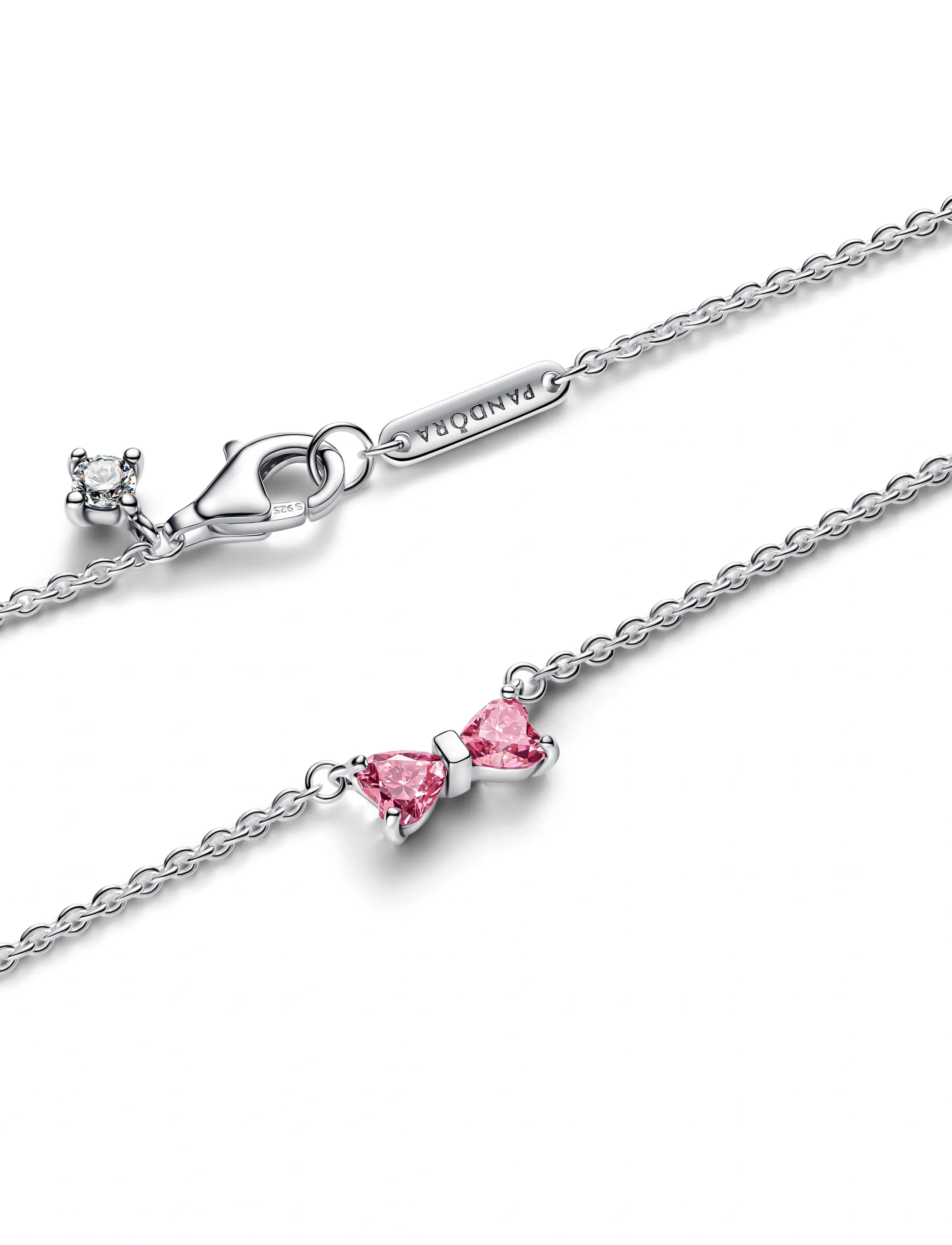 Pandora - Bow sterling silver collier with fancy pink and clear cubic zirconia - pink - 3