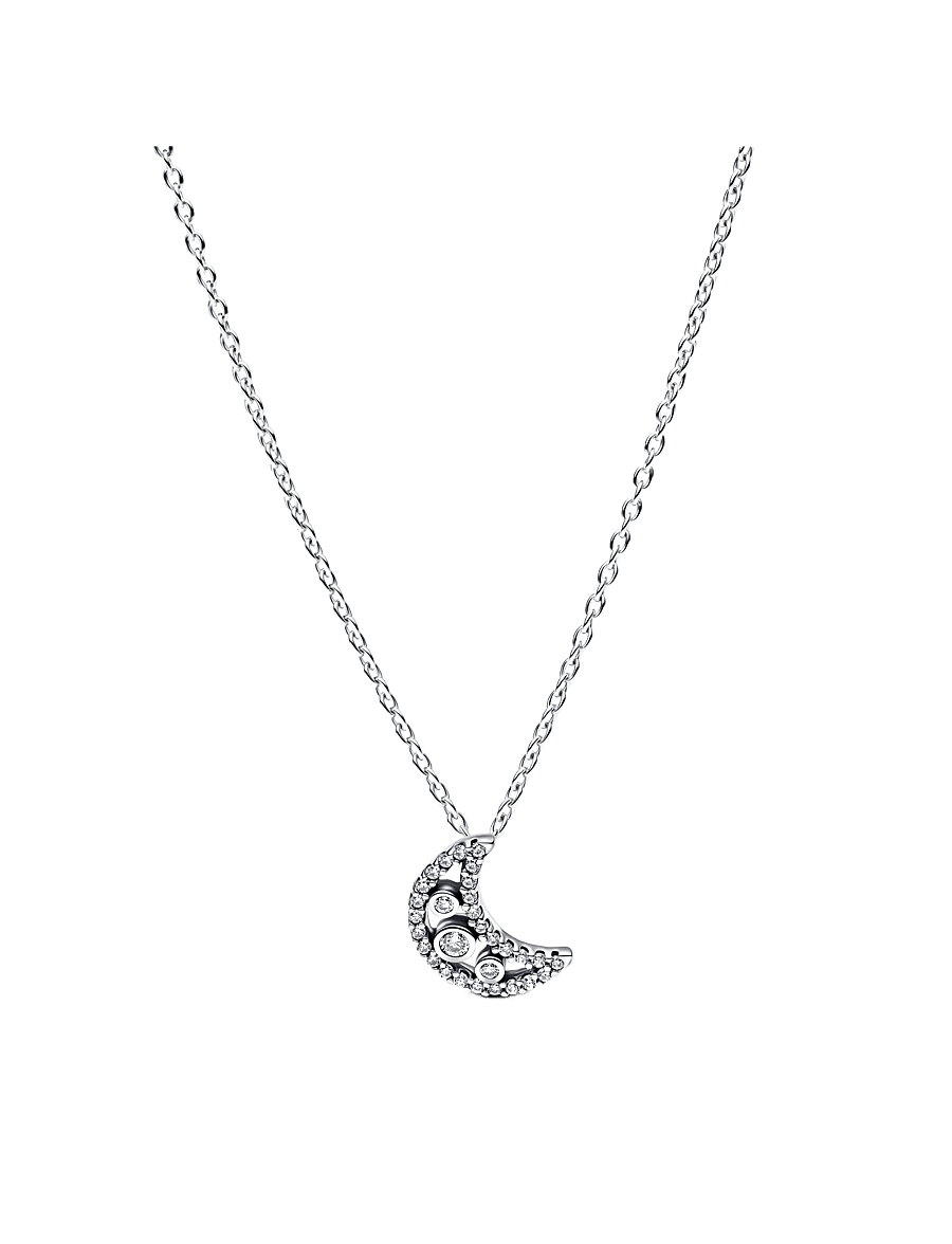 Pandora - Moon sterling silver pendant necklace with clear cubic zirconia - colliers chaîne - clear - 1