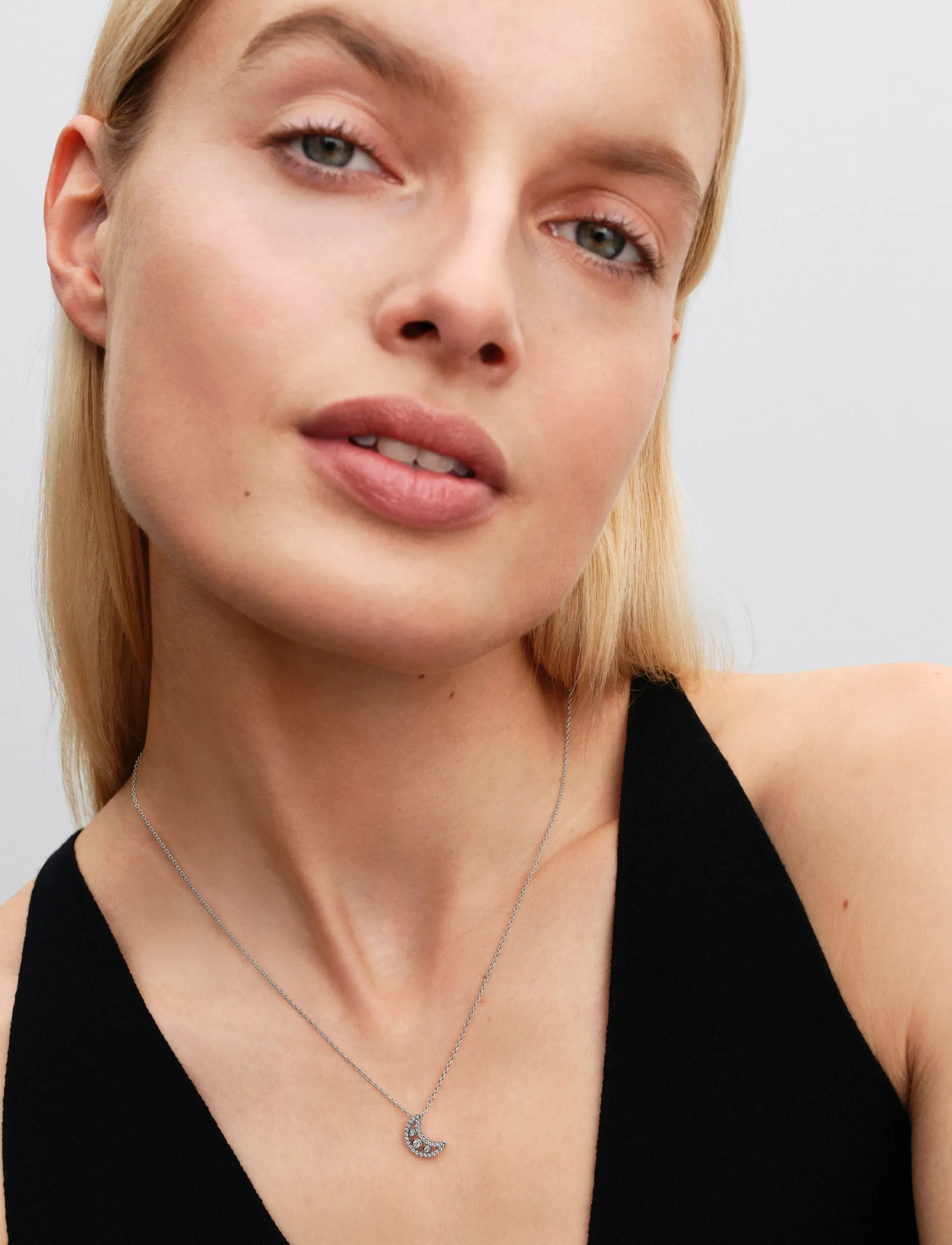 Pandora Moon Sterling Silver Pendant Necklace With Clear Cubic Zirconia, 50 cm, Necklaces, Silber - Dainty Frauen