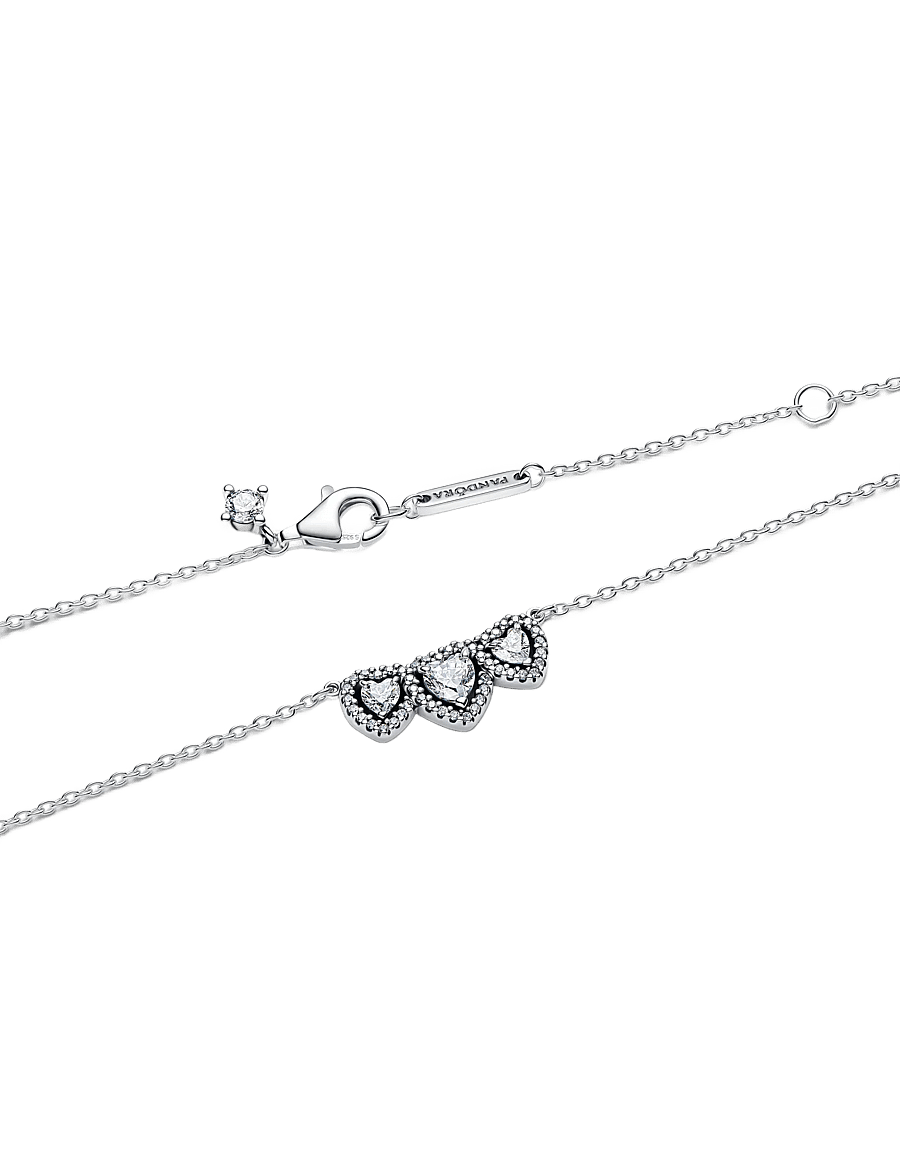 Pandora - Halo Heart Trilogy Collier Necklace - halskæder med vedhæng - clear - 3