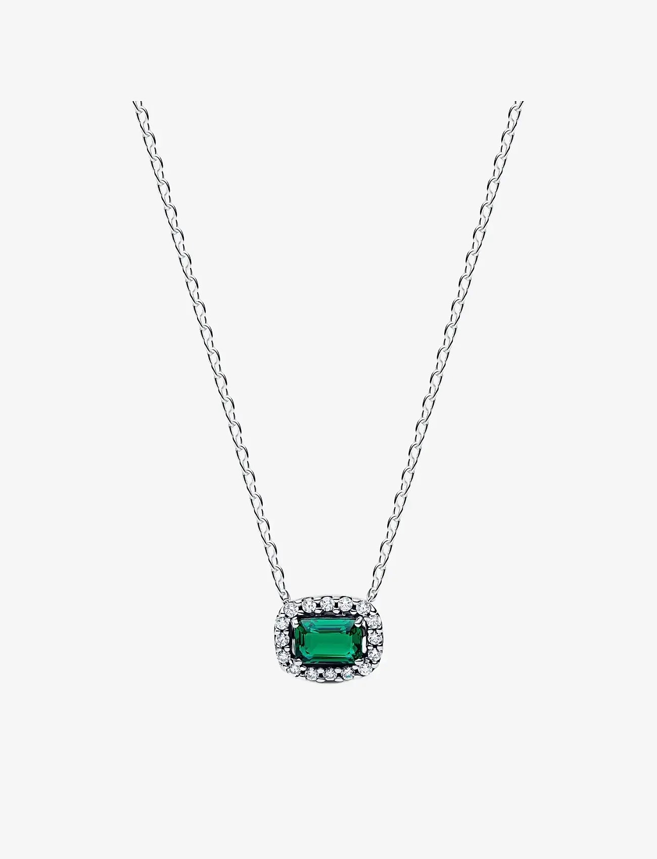 Pandora - Rectangular Sparkling Green Halo Pendant Necklace - statementhalsband - green - 1