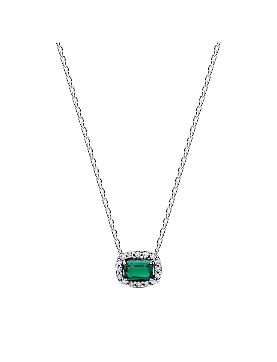 Pandora - Rectangular Sparkling Green Halo Pendant Necklace - statement-ketten - green - 1