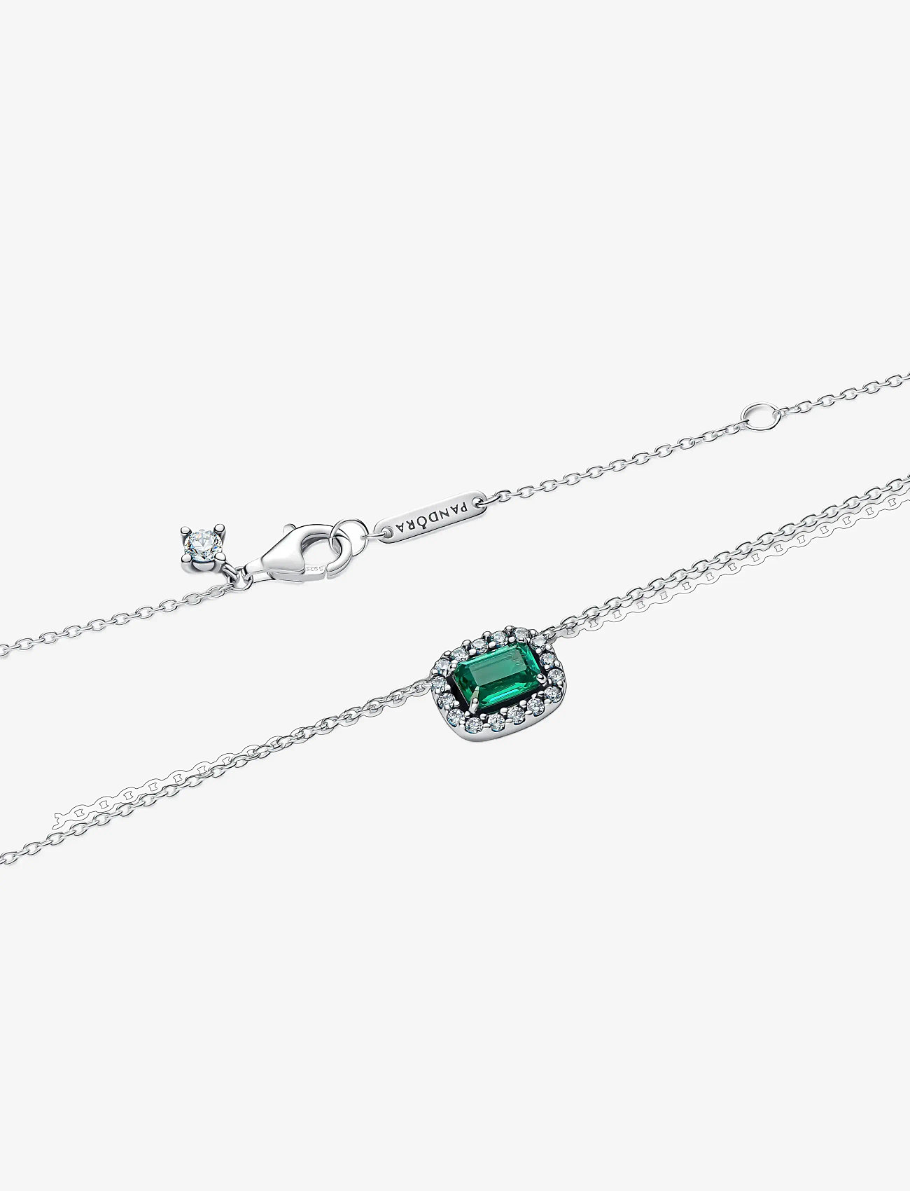 Pandora - Rectangular Sparkling Green Halo Pendant Necklace - statementhalsband - green - 2